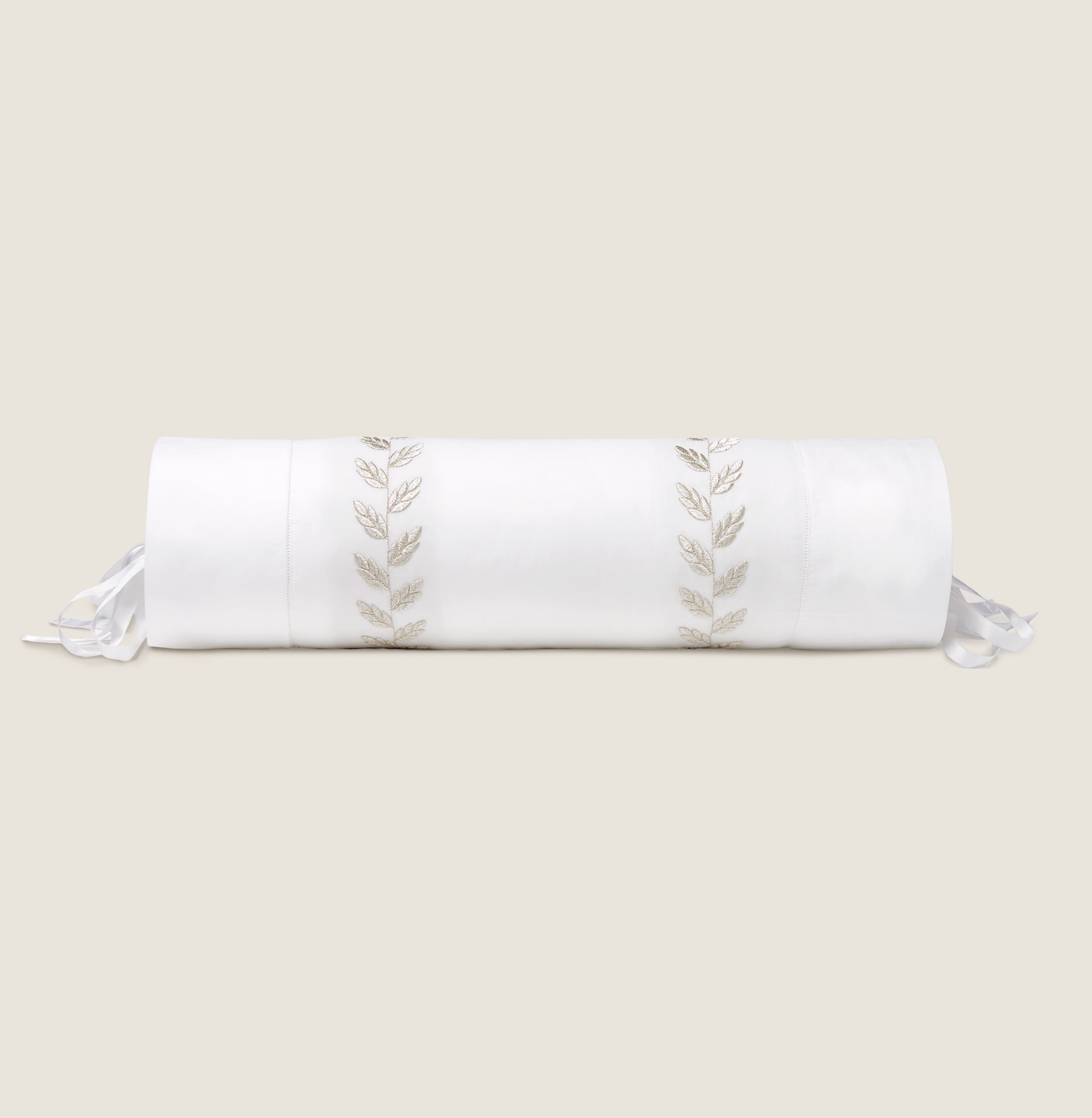 Federico neckroll sham in white/antique silver