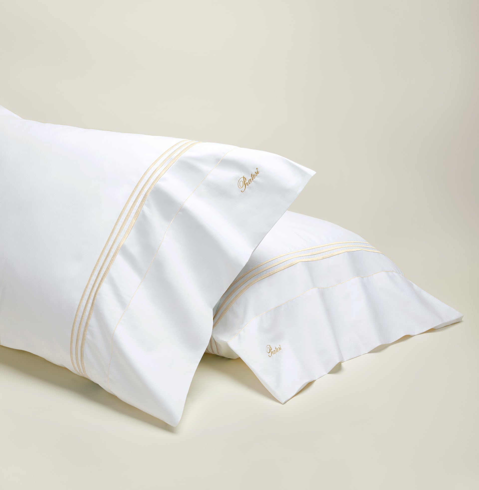 Tre Righe Pillowcase pair in white/beige