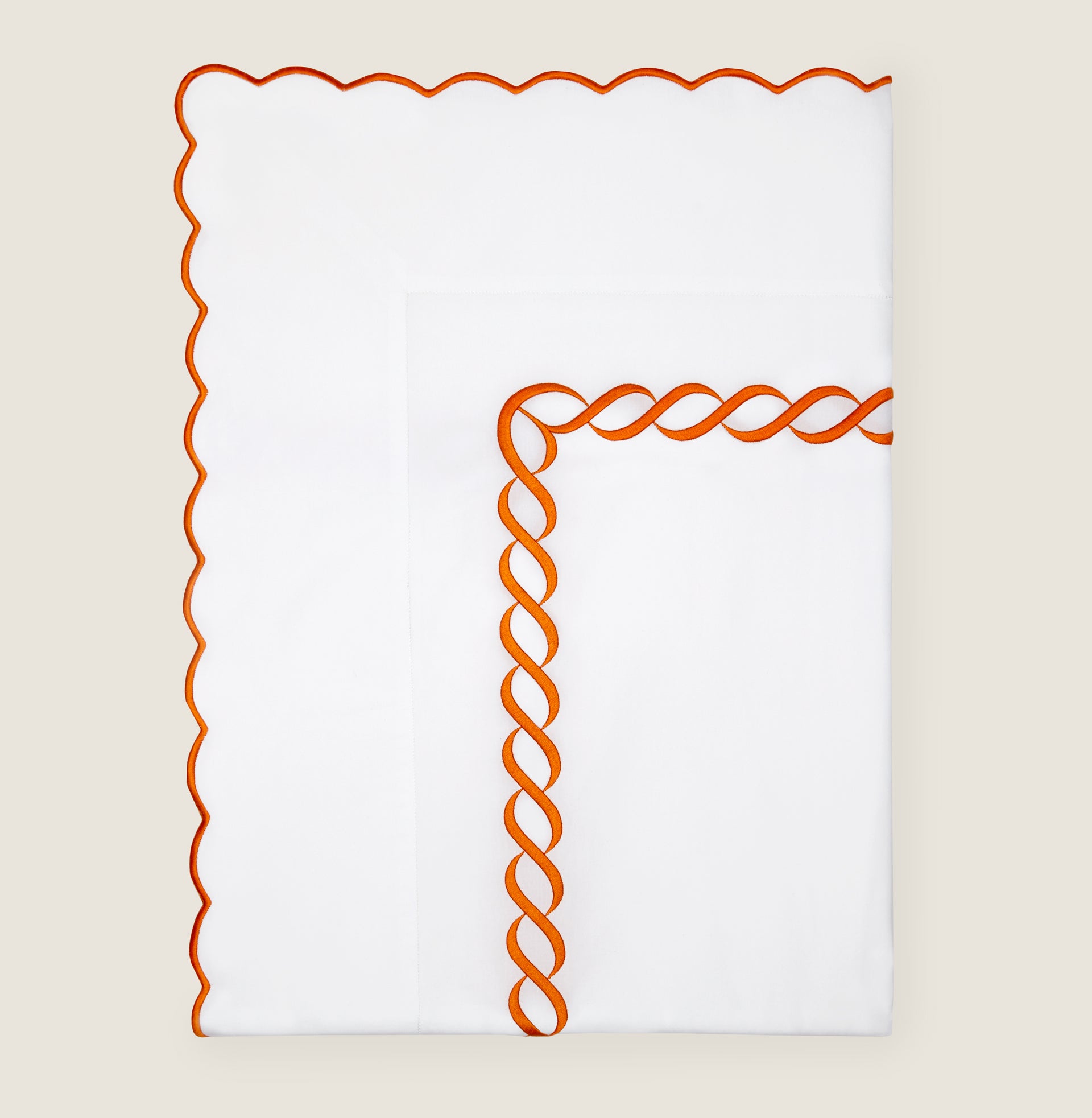 Treccia white/orange flat sheet folded