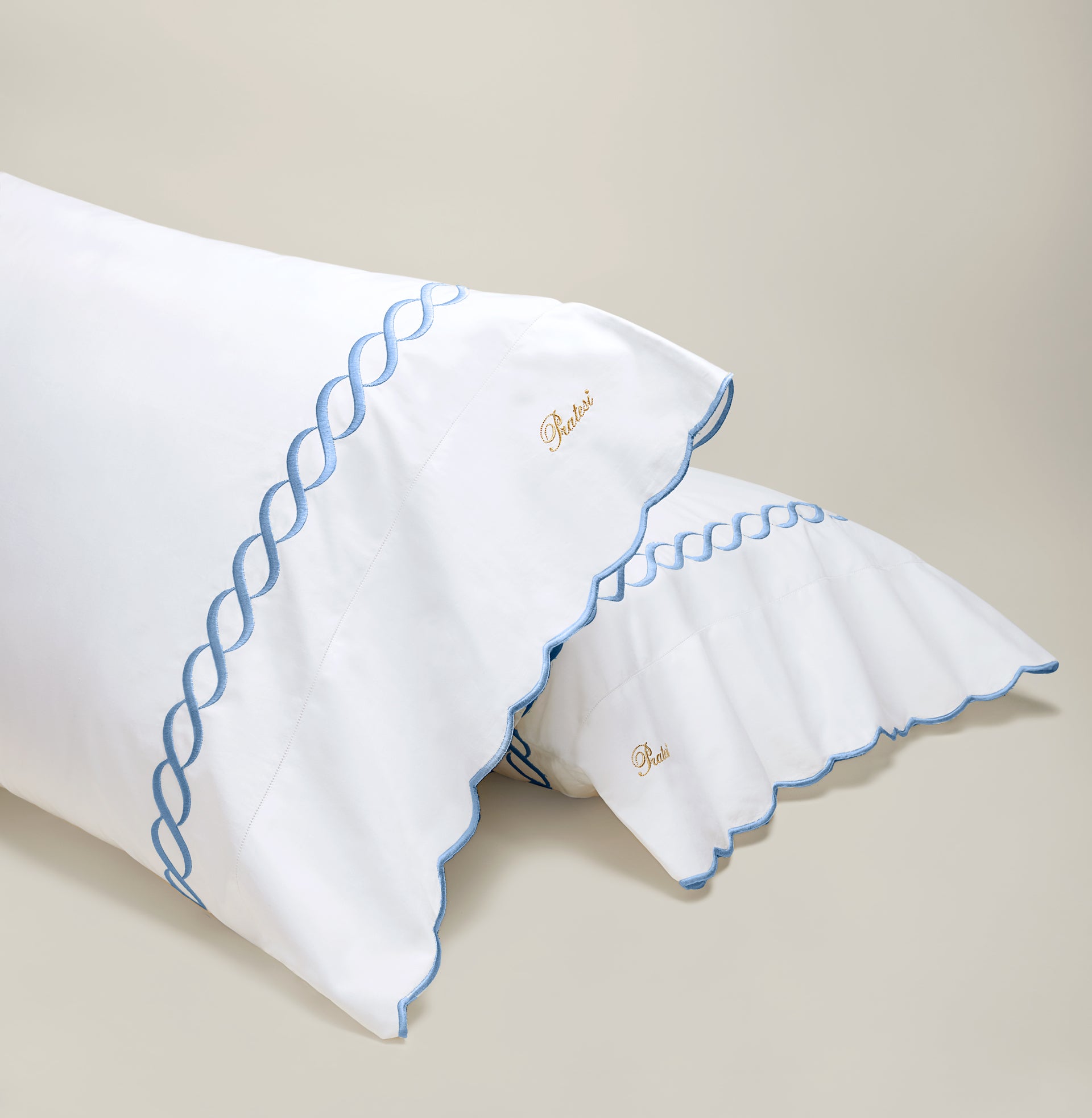 Treccia pillowcase pair white/medium blue